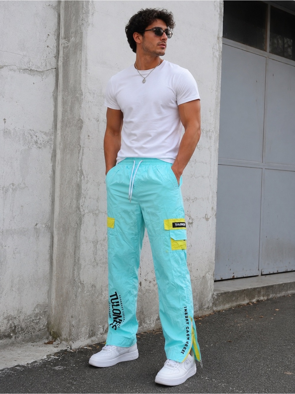 Tulones "Currency Collectors" Track Cargo Pants - Mint Green / Yellow Accents